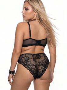 AltBold 2 pièces Ensemble de soutien-gorge en dentelle grande taille avec armature, sans rembourrage - Noir - Voir 2