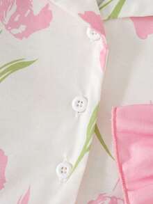 Set Pakaian Santai Bayi Perempuan Kasual Lucu Rajut Motif Bunga Warna Blok Lengan Panjang Atasan dan Celana - Baby Pink - View 6