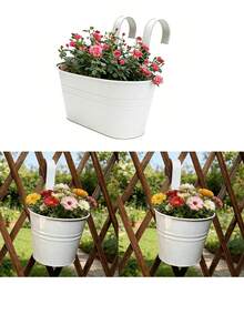1/2/3pcs Large Wall-Mounted Planter Set; Gardening Flower Pot, Plant Pot, Durable Iron Wall Hanging Planter; Sturdy And Durable; Detachable Hooks Included; Suitable For Railings, Fences, Balconies, Yards, Gardens And Indoor Decor - Hanging Flower Pots - View 12