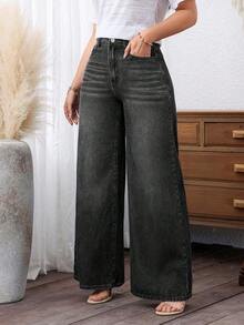EMERY ROSE Pantalones de pierna ancha ajustados sin estiramiento estilo vaquera para primavera talla grande - Gris Oscuro - Ver 5