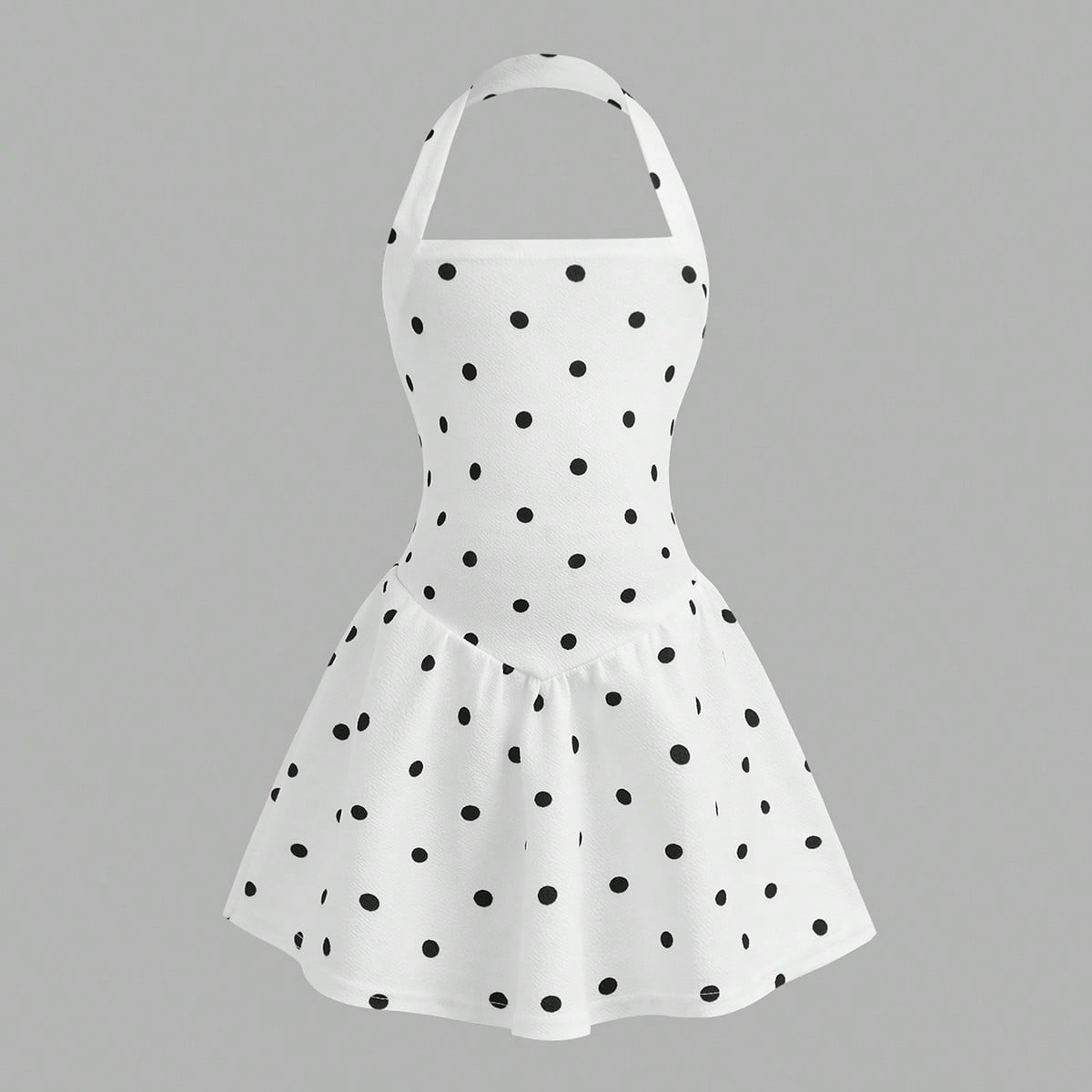 Vestido casual de moda para niña joven con cuello halter y línea A con lunares
