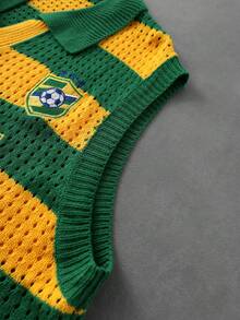 ROMWE MEN Brazil Team Knitted Vest Men's Summer Thin Hollow Out Sleeveless POLO Shirt Men's Outerwear Tank Top - Yellow - View 6