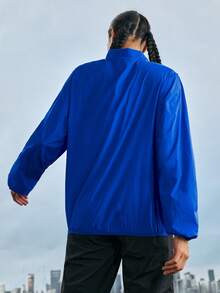 WanderVale Women's Color Block Stand Collar Outdoor Rain Jacket Sports - Royal Blue - View 5