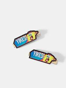SpongeBob SquarePants | SHEIN 4Pcs SpongeBob Contrast Cartoon Hairpin - Multicolor - View 3