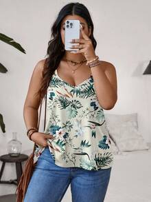 SHEIN VCAY Casual Vacation Vintage Floral Print Plus Size Women's Cami Tank Top, Outing Top, Summer Sleeveless Top, Sexy, Music Festival - Multicolor - View 5
