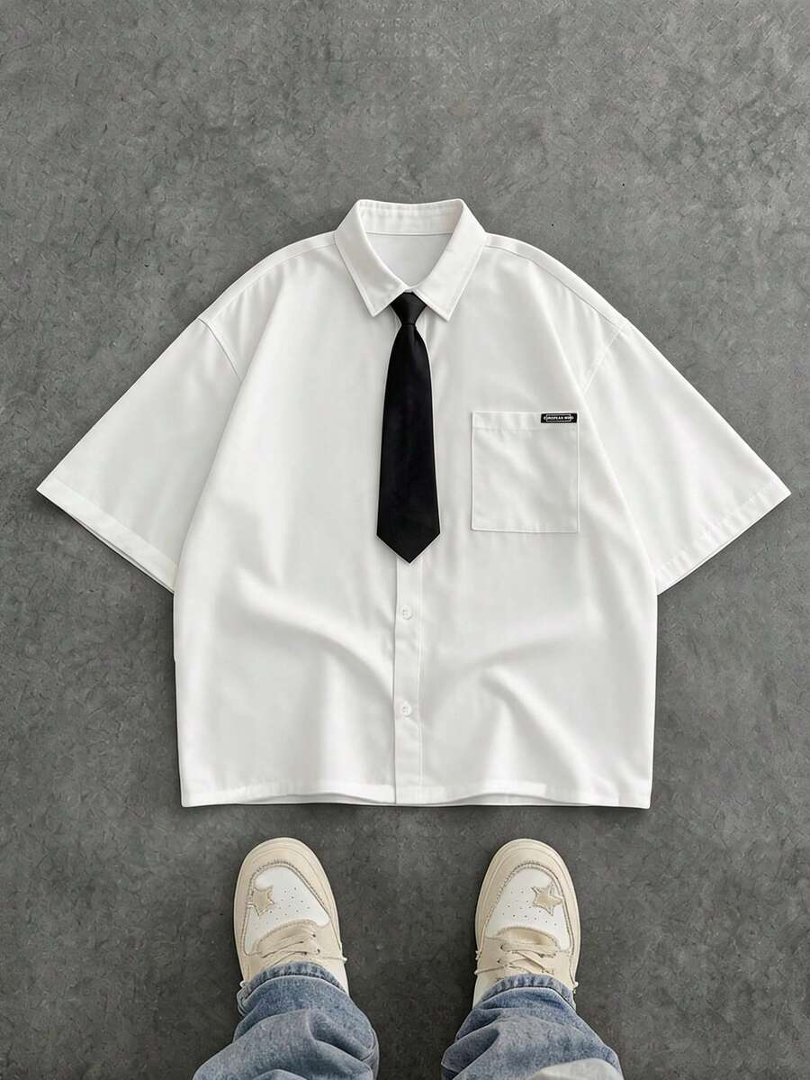 Manfinity RebelGame Men's Plus Size Summer Casual Tie Shirt Back-To-School Graduation White - Multicolor - View 1