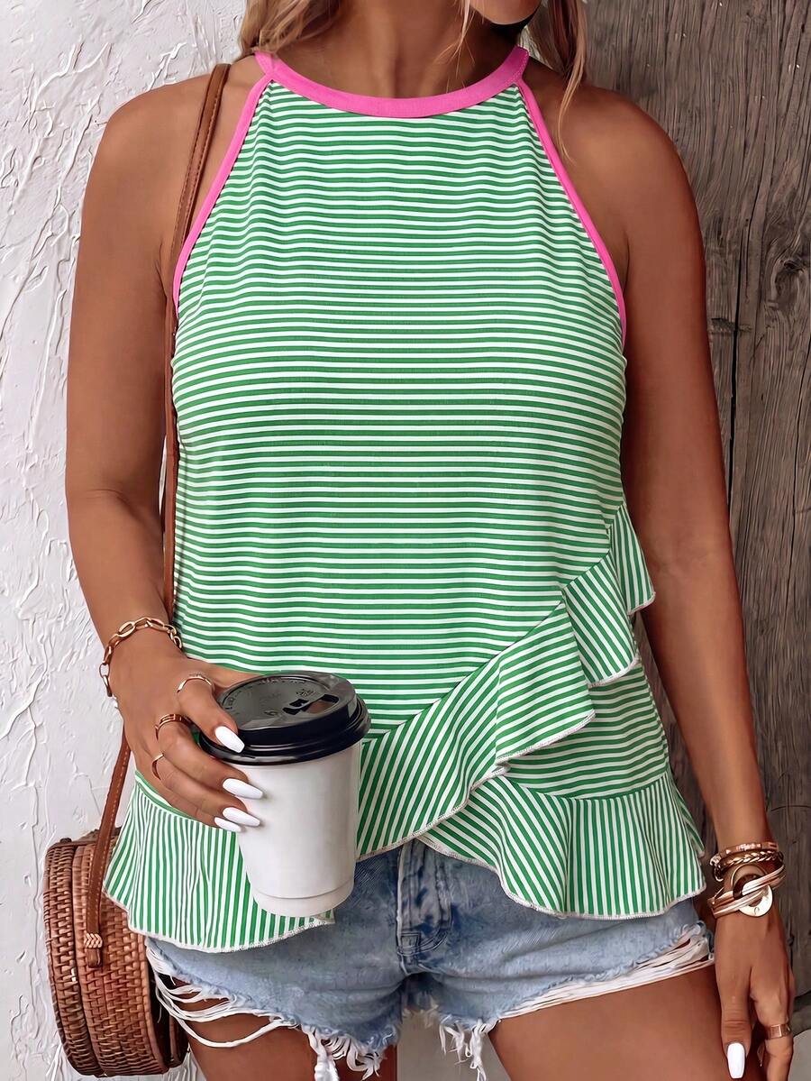 EMERY ROSE Women's Spring/Summer New Hot-Selling Color Block Design Striped Pattern Casual Versatile Plus Size Camisole And Tank Top - Multicolor - View 1