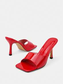 Glitzique Giày sandal cao gót màu đỏ mỏng thời trang dành cho nữ, giày cao gót đế nhọn. - Đỏ - Xem 9