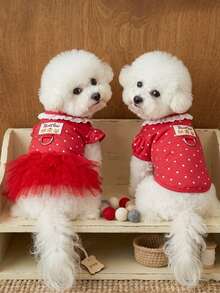 PETSIN 1PC Spring Summer Breathable Pet Tank Top, Cute Suspender Dress For Teddy Bichon Puppy Kitten - Red - View 2