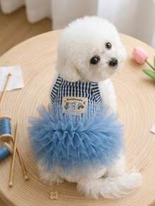 PETSIN 1PC Gaun Putri Tulle Bergaris Gaya Ins, Rok Suspender Bernapas untuk Anjing dan Kucing Kecil - Biru - View 3