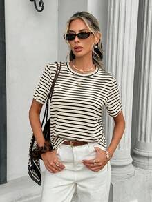 Muvela Women's Casual Striped Short Sleeve T-Shirt, Summer - Multicolor - View 4