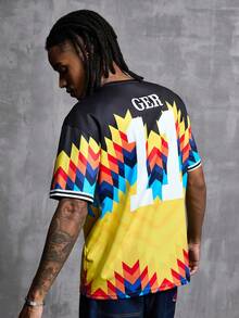 Manfinity Denimwave Men's GER Geometric Print Football Soccer Jersey T-Shirt, World Cup Inspired Casual Top, Ideal For Matches, Game Day, Street & Daily Wear, Suitable For Fans, Adults, Teens & Casual Guys - Multicolor - View 3