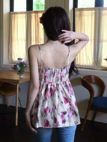 DAZY Ditsy Floral Backless Camisole Casual Vacation Summer Women's Tank Top - Pink - View 2