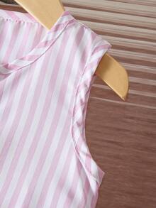 SHEIN 2件組女嬰幼兒/新生兒0-3歲春夏休閒甜美日常度假條紋編織無袖背心上衣寬腿褲套裝 - 粉色 - 查看 5