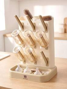 Cozy Pixies 1 Set Of Bottle Drain Rack, Baby Bottle Drying Rack, Drying Rack, Bottle Rack, Baby Brush Rack, Water Cup Holder. - Beige - View 7