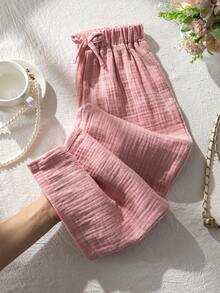 SHEIN 【随机两件，送一件】惊喜盒子！！！！50%概率获得两件少女莲花粉纯色简约时尚宽松舒适休闲裤，适合夏季度假、旅行 - 粉色 - 查看 5