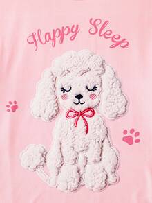 Casual Pullover Children's 10 Years Old Tween Girls Apricot Base Color Cute Puppy Print Pattern Short Sleeve Shorts Home Wear Summer Set - Pink - View 7