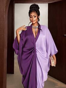 Maweii Plus Size Women's Sexy Spring/Summer Ruched Front Plus Size Sleeve Autumn Dress - Multicolor - View 7