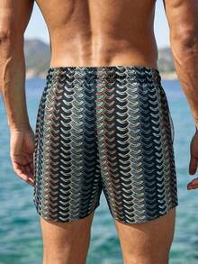 Manfinity Swimmode Men's Vacation Casual Striped Beach Shorts Holiday / Vacation / Beach / Hawaii / Tropical / Swim /  Bathing - Black - View 3