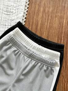 SHEIN Vintaside Kids 男嬰6件組套裝，6件裝，適合嬰兒夏季穿著，黑色、白色、條紋三種不同顏色背心與短褲套裝，舒適休閒適合日常玩耍，百搭可愛，適用於各種場合 - 彩色 - 查看 5
