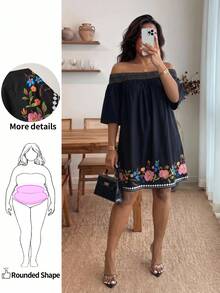 Enliva Váy trễ vai in họa tiết cho nữ size lớn, trang phục thường ngày đi nghỉ mát, phù hợp cho kỳ nghỉ bãi biển, cho dáng người quả táo và tròn trịa - Nhiều màu - Xem 1