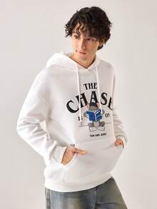 Strevion TOM & JERRY Felpa con cappuccio minimalista e versatile da uomo, con stampa Element di Tom & The Chase, adatta per autunno/inverno - Bianco - Visualizzare 4