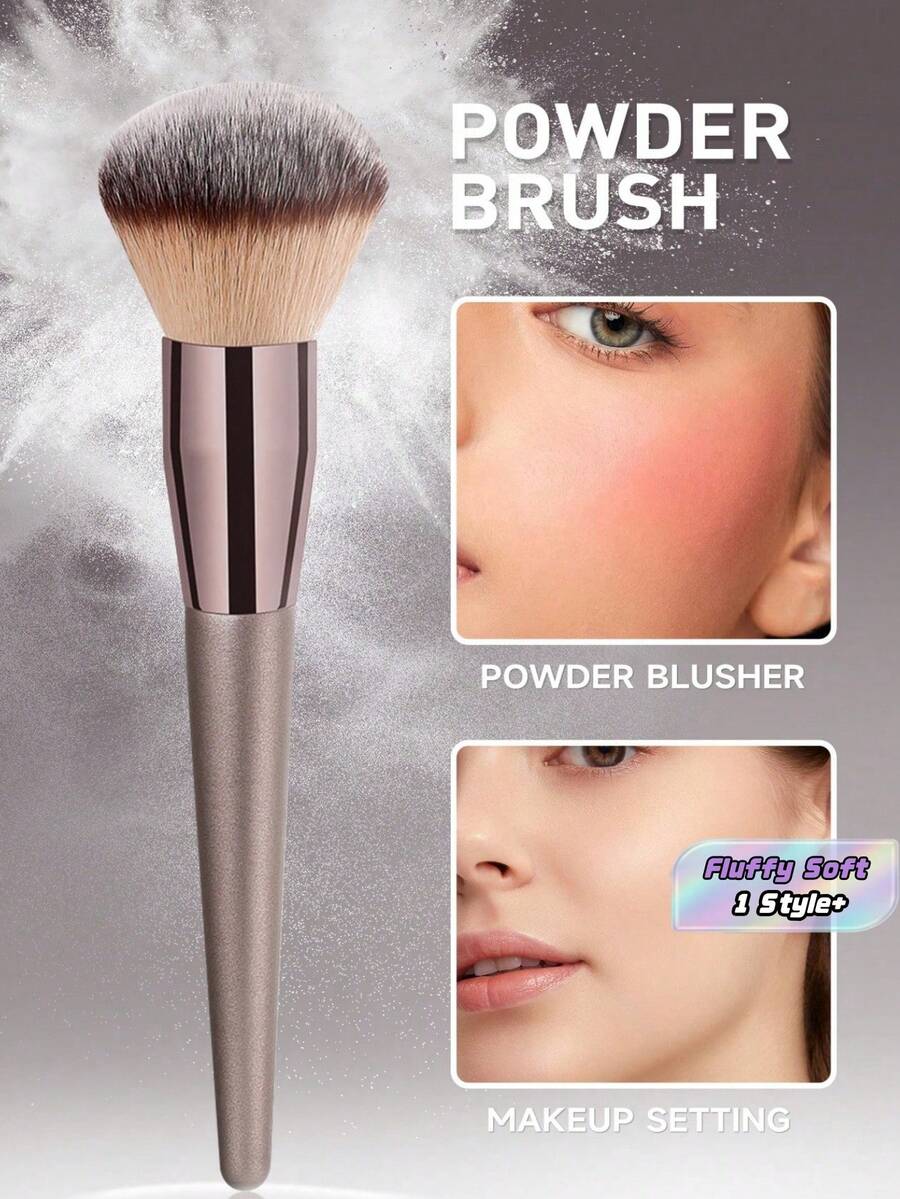 1 Peça Pincel de Pó Cor Champanhe Pincel de Blush Multiuso para Rosto Cerdas Fofas Macias e Densas para Pó Mineral Solto Pó Compactado Contorno Iluminador Ferramenta de Maquiagem para Mistura para Mulheres Kit de Beleza Diária Alta Qualidade Agora - Champanhe - Visão 1