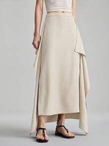 Ontre New 2026SS Spring/Summer Structured Wave Hem Skirt Women's Skirt Suitable For Modern Urban Party Season, Back To School Season, Urban Minimalist Fashion Casual Daily, Casual Bohemian Style, Vacation, Festival, Spring Women's Skirt - Apricot - View 3