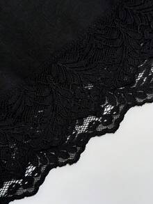 Rustia Blusa de hombro asimétrico con encaje de contraste para primavera/verano en talla grande - Negro - Ver 2