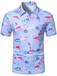 Manfinity Homme Men's Short Sleeve Button Pattern Print Polo Shirt - Multicolor - View 4