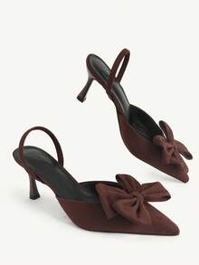 CUCCOO CHICEST Women's Shoes Dark Brown Bow Pointed Toe Slingback High Heels Banquet Party Date Commute Fall Shoes - Brown - View 3