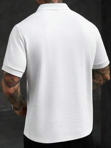 Calvornis 男士白色短袖 Polo 衫，休閒度假復古立領修身上衣，幾何圖案鈕扣門襟，男士白色 Polo 衫，正式 - 白色 - 查看 2