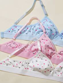 Teen Girl Bow Heart Pattern Print Bra - Multicolor - View 7