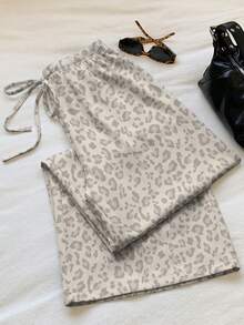 SHEIN EZwear 女士休闲系带直筒裤，适合夏季穿着 - 彩色 - 查看 4