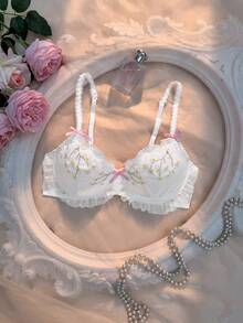 Crystal Vow 1pc Women's Romantic Ruffle Trim Thin Lining Underwire Push-Up Sexy Single Bra With Adjustable Shoulder Straps - White - View 3