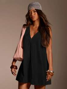 Athîral Women's Solid Color Sleeveless Mini Dress - Black - View 1