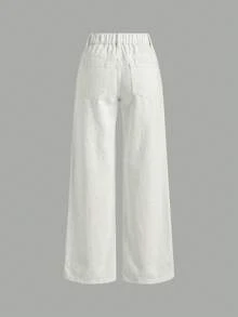 Sweetra Sophisticated Elegant Women's Denim Outfit For Outings - White - View 4