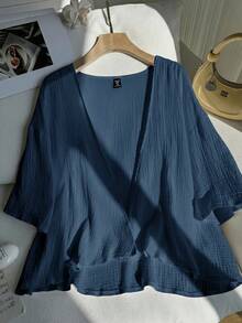 Comfortcana Plus Size Lightweight Short White Jacket , Summer Cotton Comfortable Cardigan In Fall/Winter - Dusty Blue - View 4