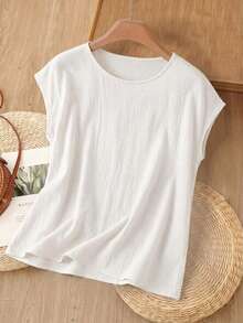 SHEIN LUNE Women's Casual Solid Color Linen-Like Shirt, Spring/Summer,Summer Top - White - View 1