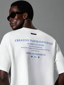 Salvezio Men's Casual Letter Graphic Round Neck Short Sleeve T-Shirt, Summer - White - View 6