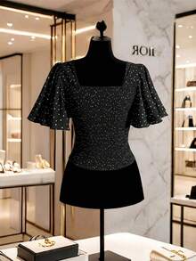 Modelyn Women's Summer Casual Romantic Polka Dot Print Shirt Going Out Black And White Polka Dot - Black - View 4