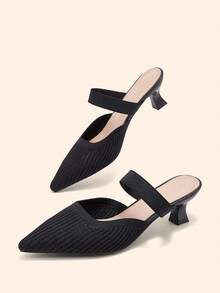CUCCOO BASICS Women's Pointed Toe Fashion Daily Commute High Heel Mules - Black - View 4