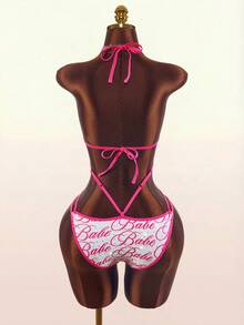 Amplova Women's One-Piece Swimsuit With Pattern Contrast Binding Rhinestone Embellishment Sexy Avant-Garde Cut-Out Backless Design Suitable For Vacation And Party Outfits - Pink - View 13