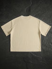 ROMWE MEN Anime Men's Rivet Crafted Printed Short Sleeve T-Shirt - Apricot - View 3