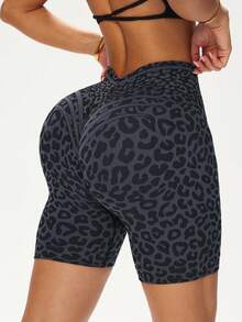 Slayform Slayform 1pc Women's Sexy Leopard Print Back V-Waist Running Fitness Workout Sports Outdoor Casual Base Layer Knee Length Shorts - Multicolor - View 5