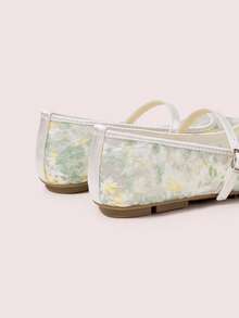 CUCCOO DOLLMOD Women's Shoes, Cute Round Toe Light Green, Flower Butterfly Embroidered Mesh Upper, Metal Buckle Strap Flats, Mary Jane - Lilac - Green - View 6
