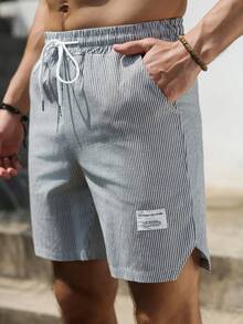 Manfinity Homme 新款春季男士户外运动休闲短裤，侧边口袋，抽绳腰带，宽松版型，适合健身、户外活动和日常休闲穿着，是男士生日礼物的理想之选。 - 灰色 - 查看 7