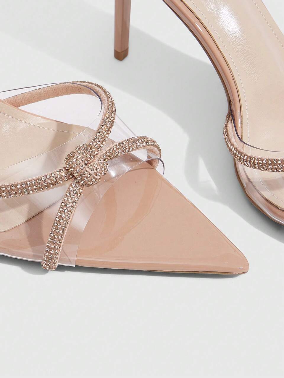 CUCCOO SZL Women's Spring/Summer New Pointed Toe Apricot Rhinestone Transparent Film High Heel Sandals, Sexy Party Banquet Wedding Sandals