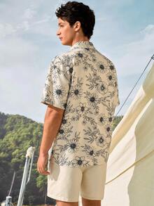 Manfinity VDAYZ Men's Floral Print Short Sleeve Shirt And Drawstring Shorts Beach Set Couple Matching Swimwear Matching Swimwear For Couples Couple Beach Holiday Vaca - Multicolor - View 7