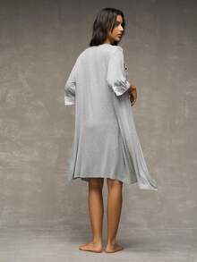 SHEIN 2 件套蕾丝拼接睡袍睡衣套装 - 灰色 - 查看 4